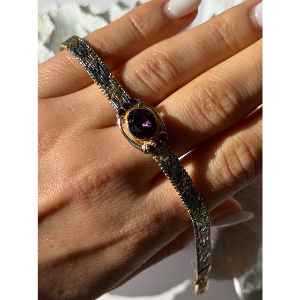 Italy 925 Sterling Silver Gold Plated Amethyst Bracelet